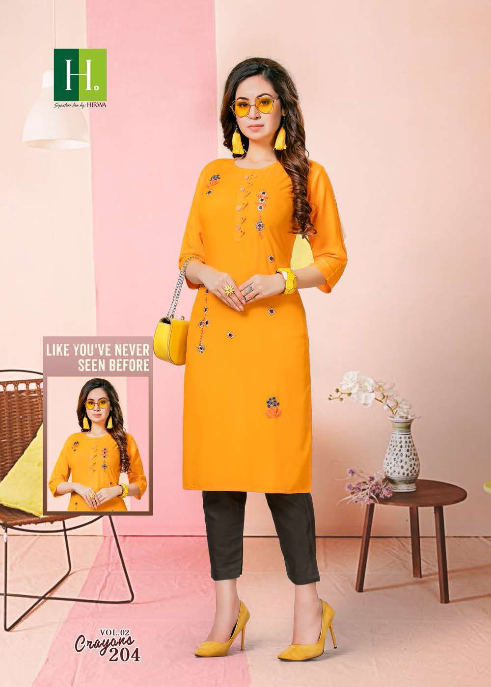Hirwa Crayons Latest Designer Ethnic Wear Rayon Designer Kurti Collection